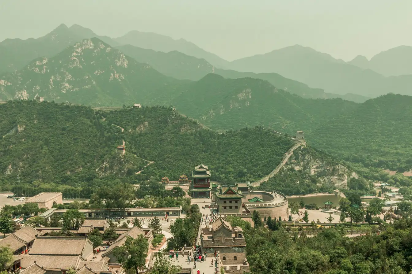 aerial view Great Wall, Beijing landscape, China from above