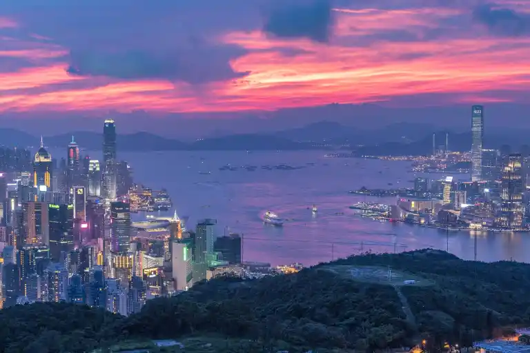 Hong Kong evening, Victoria Harbour, serene view