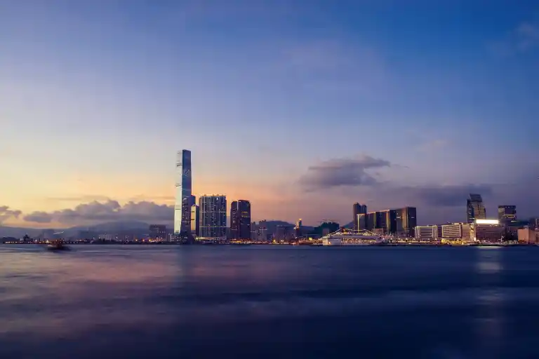 Hong Kong twilight, Victoria Harbour, golden hour